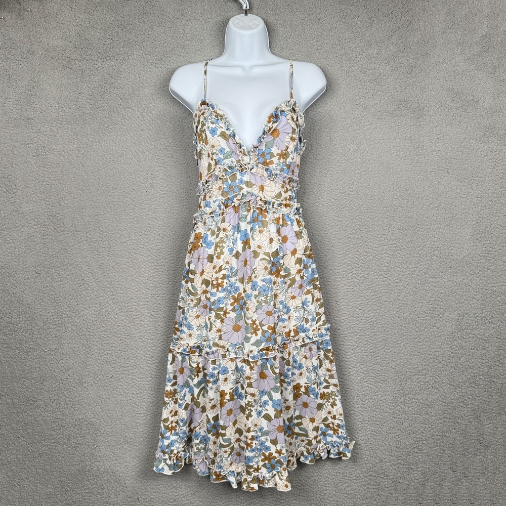 Magnolia Dress Womens S Cream Floral Ruffle Tiered Babydoll Cottagecore Fairy
